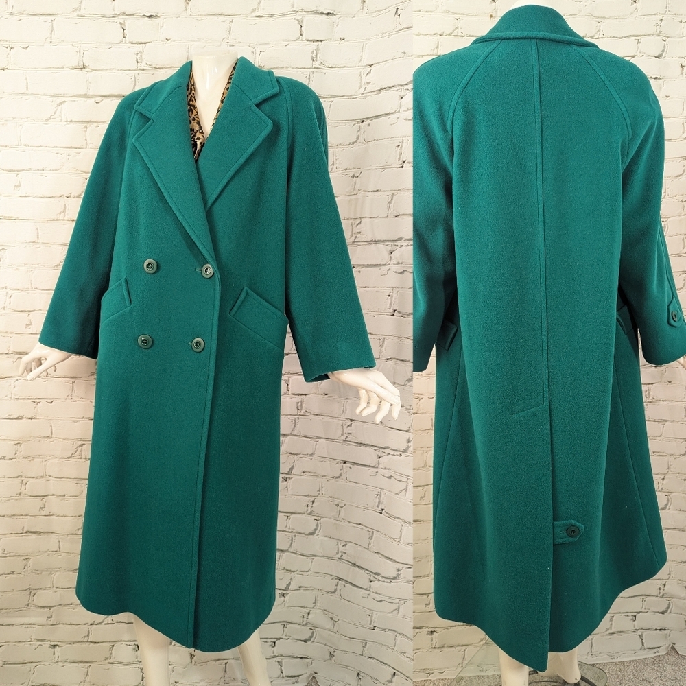 Vintage Wool trench coat, 1990s winter coat, teal blue green wool jacket size 10